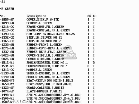 1992 KX125-J1     7F LIME GREEN - KX125-J1 1992 EUROPE AS