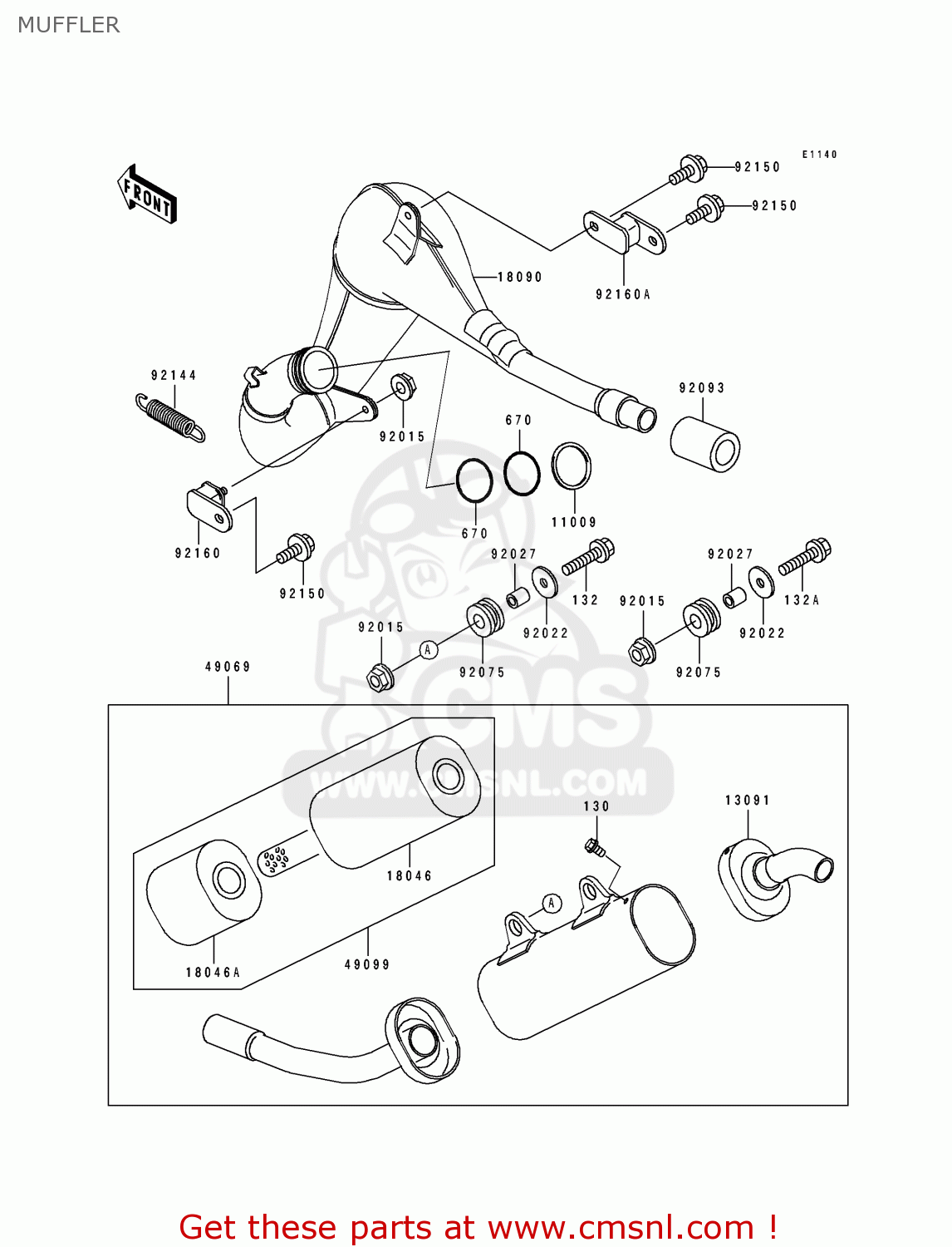 MUFFLER KX125-J1 1992 USA CANADA