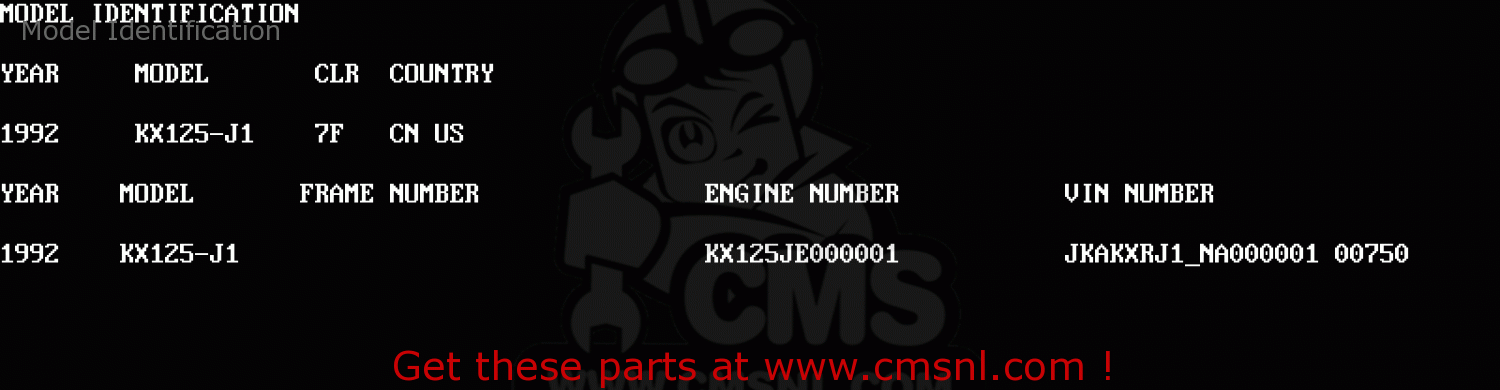 Model Identification KX125-J1 1992 USA CANADA