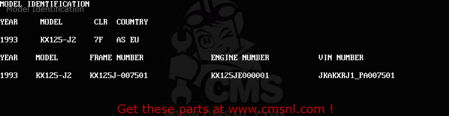 Model Identification KX125-J2 1993 EUROPE AS