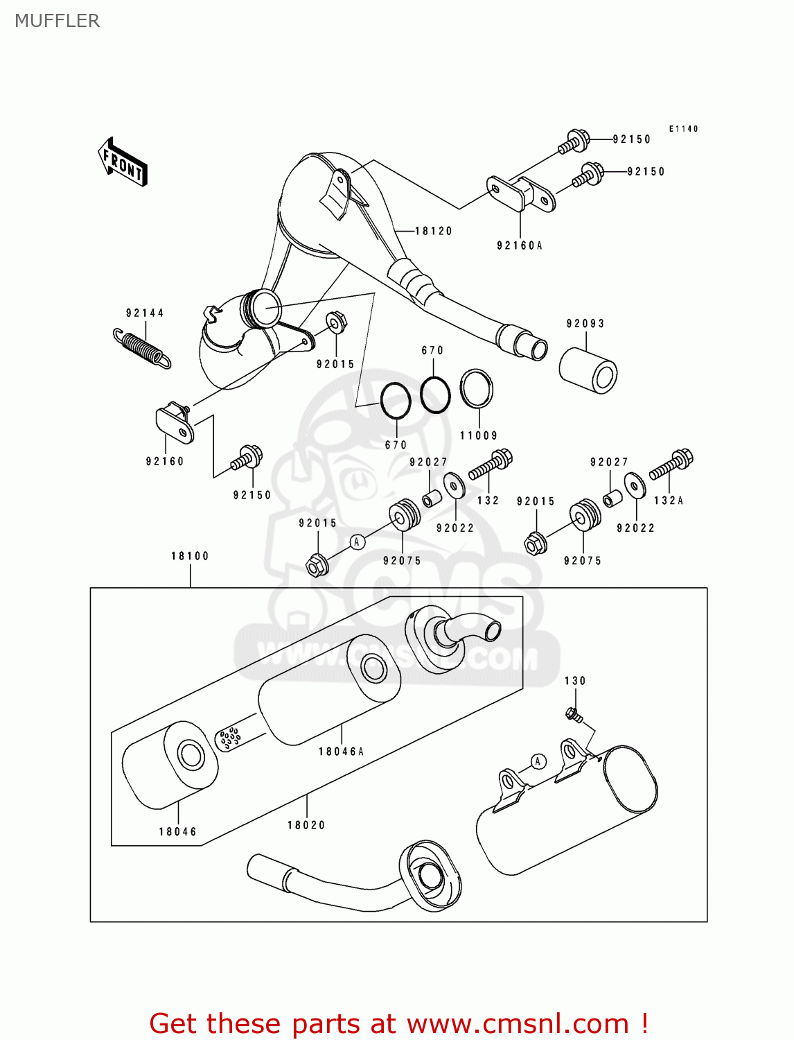 MUFFLER KX125-J2 1993 USA CANADA