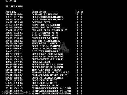 1994 KX125-K1     7F LIME GREEN - KX125-K1 1994 USA CANADA