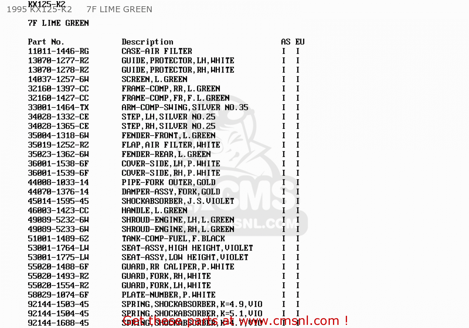 1995 KX125-K2     7F LIME GREEN KX125-K2 1995 EUROPE AS