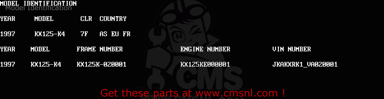 Model Identification KX125-K4 1997 EUROPE FR AS