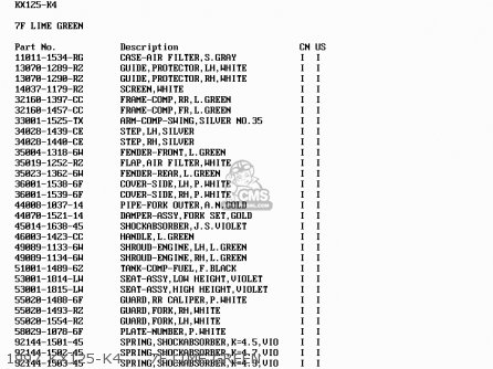 1997 KX125-K4     7F LIME GREEN - KX125-K4 1997 USA CANADA