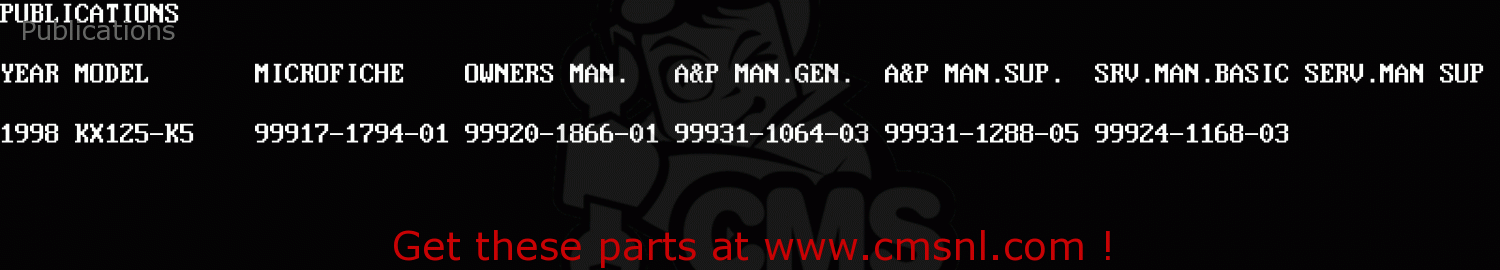Publications KX125-K5 1998 USA CANADA