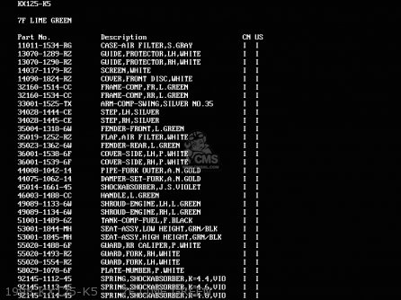 1998 KX125-K5     7F LIME GREEN - KX125-K5 1998 USA CANADA