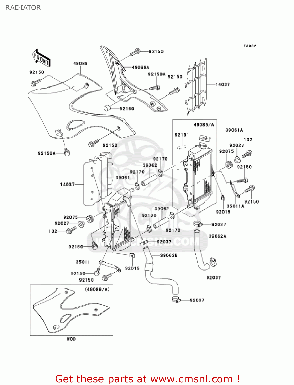 RADIATOR KX125-L3 KX125 2001 USA CANADA