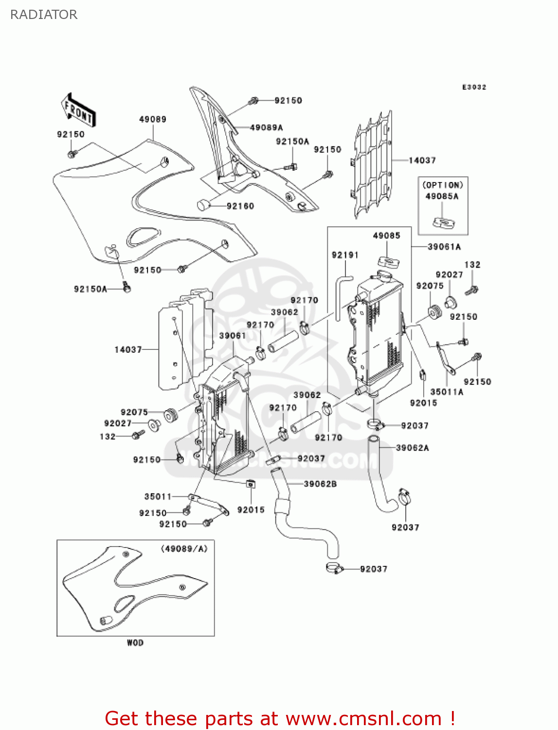 RADIATOR KX125-L4 KX125 2002 USA CANADA