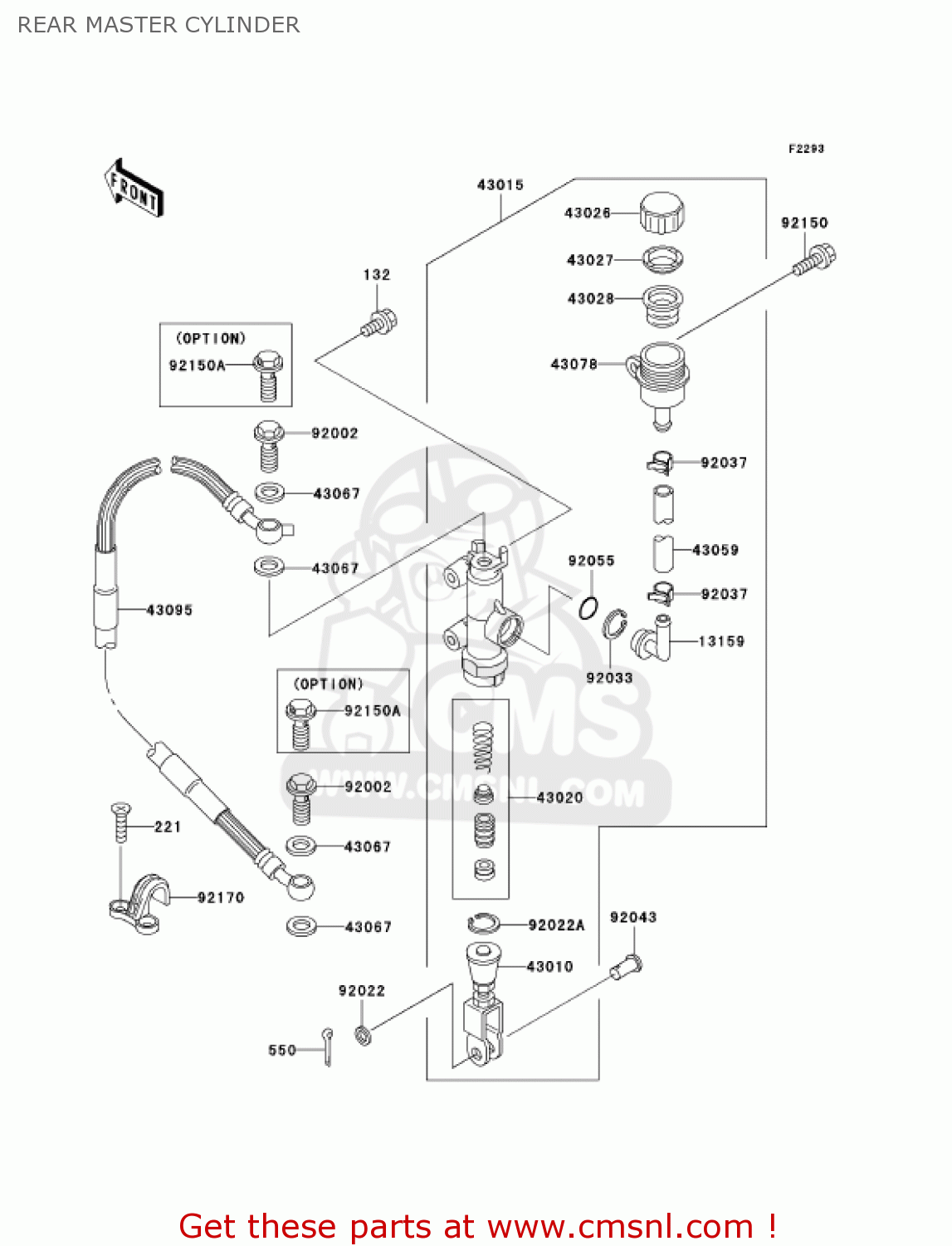 REAR MASTER CYLINDER KX125-L4 KX125 2002 USA CANADA
