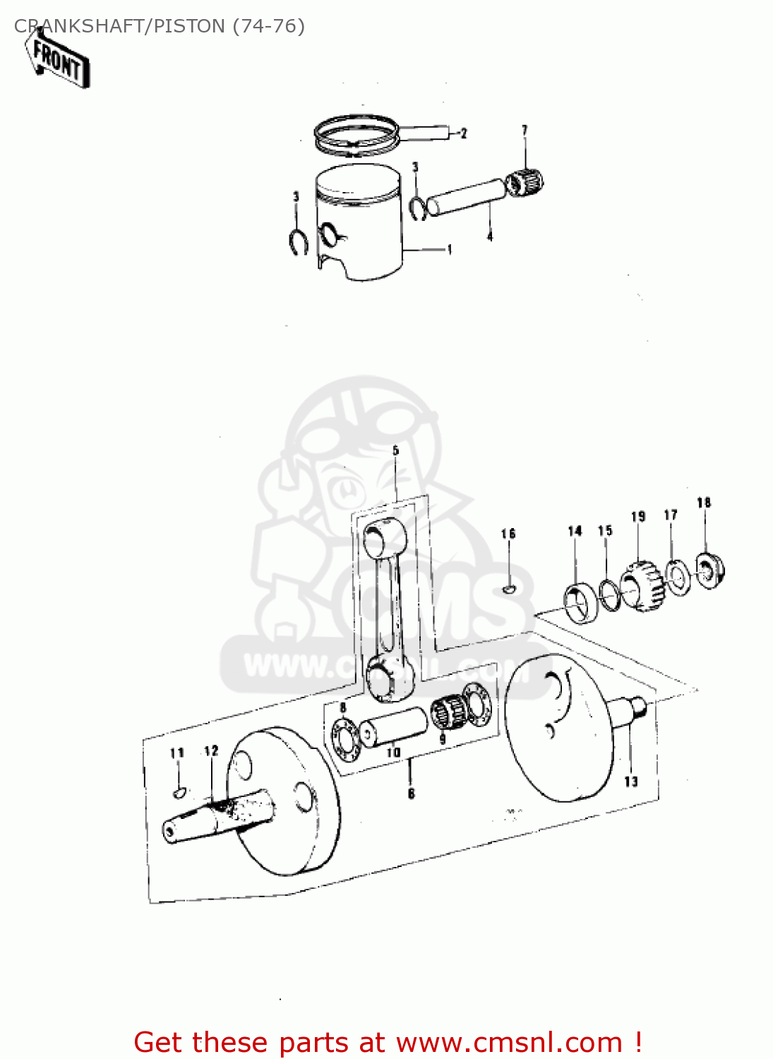CRANKSHAFT/PISTON (74-76) KX250 1974