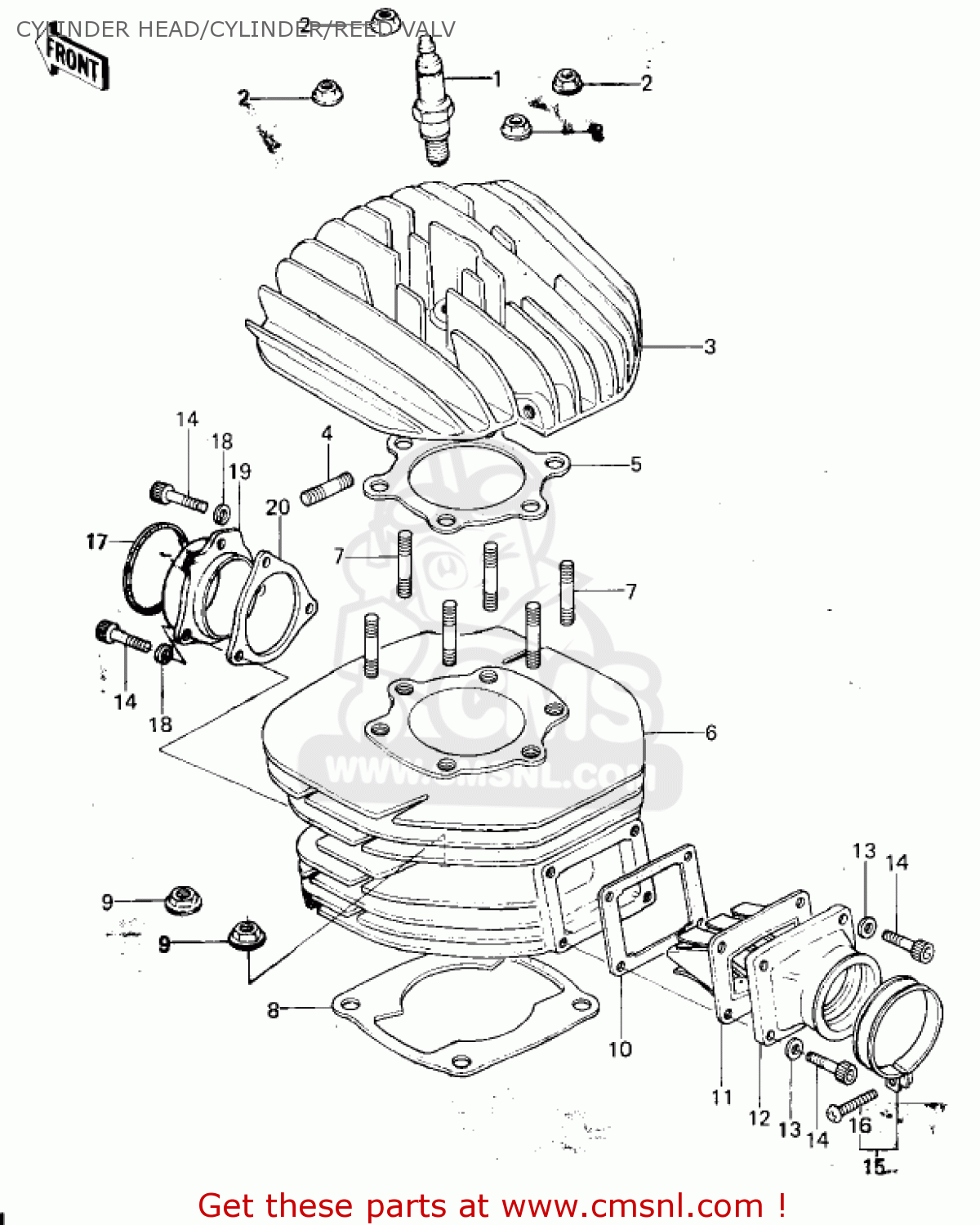CYLINDER HEAD/CYLINDER/REED VALV KX250-A 1975
