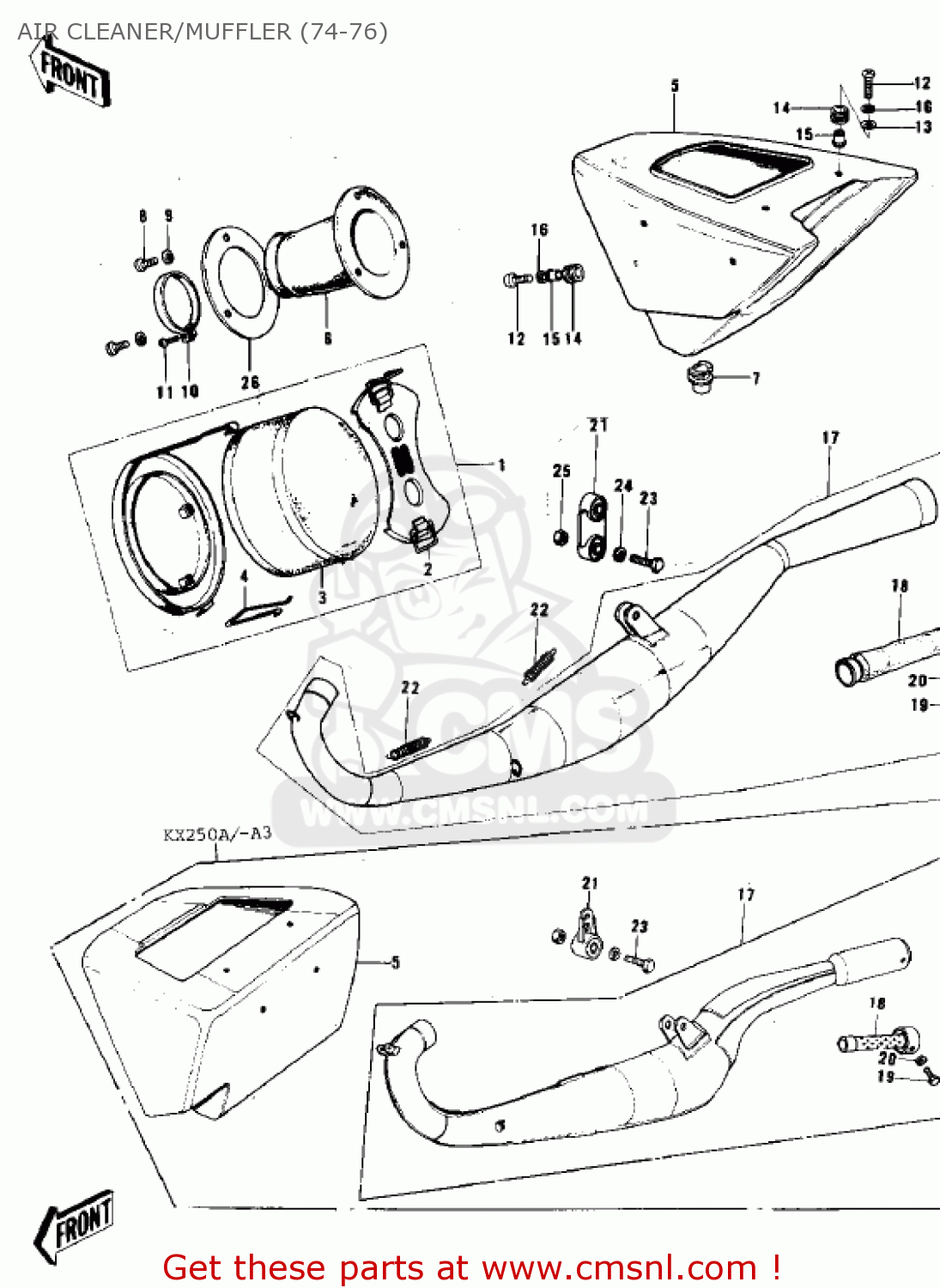 AIR CLEANER/MUFFLER (74-76) KX250-A 1975
