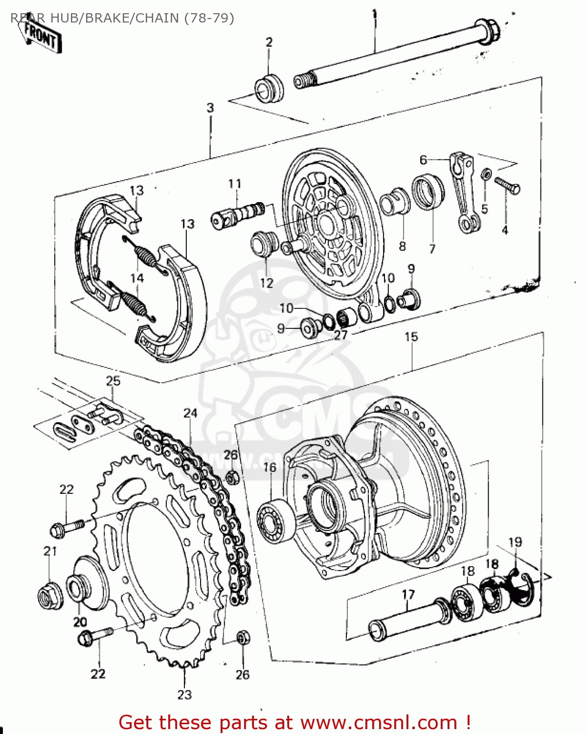 REAR HUB/BRAKE/CHAIN (78-79) KX250-A 1975