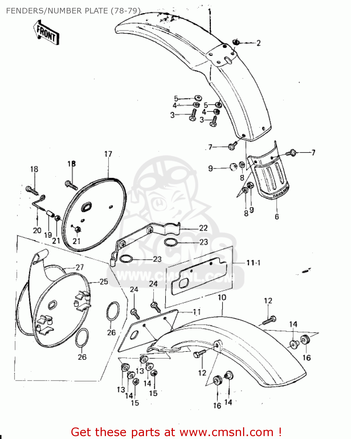 FENDERS/NUMBER PLATE (78-79) KX250-A 1975