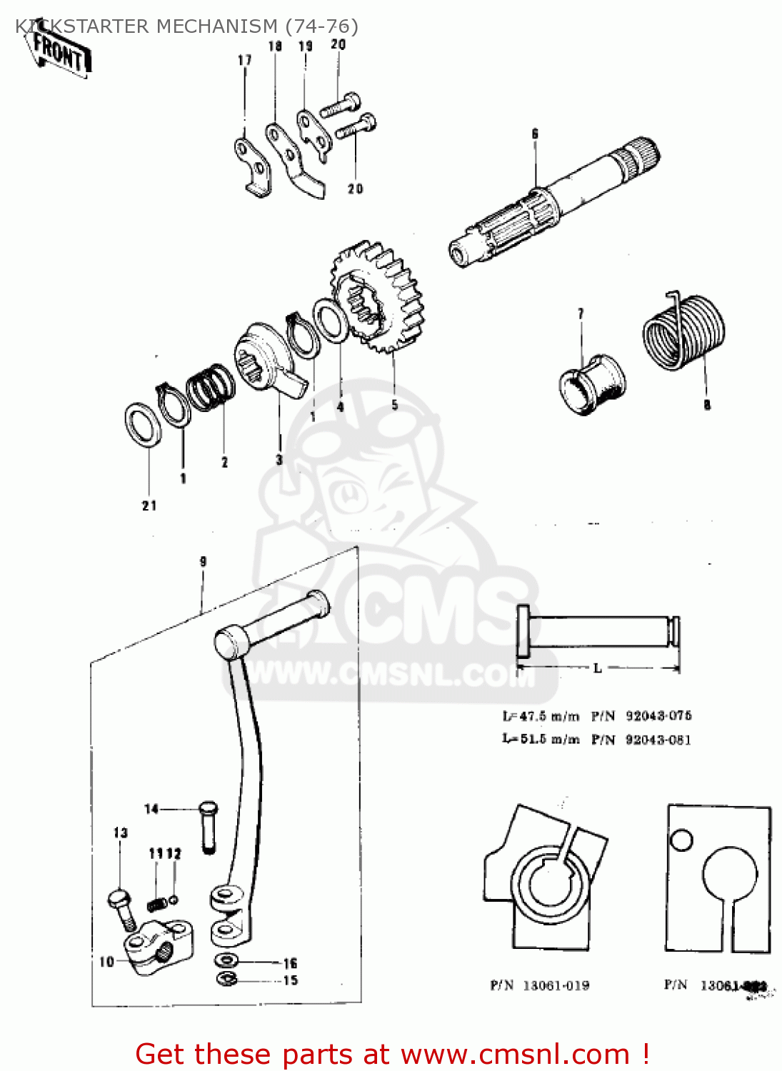 KICKSTARTER MECHANISM (74-76) KX250-A 1975