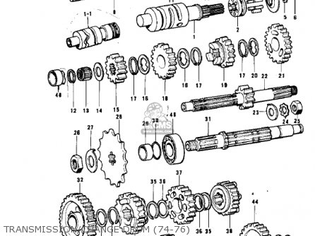 TRANSMISSION/CHANGE DRUM (74-76) - KX250-A 1975