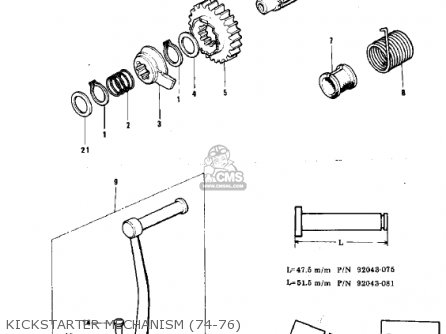 KICKSTARTER MECHANISM (74-76) - KX250-A 1975