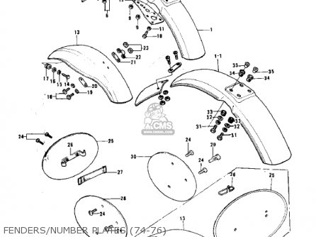 FENDERS/NUMBER PLATES (74-76) - KX250-A 1975