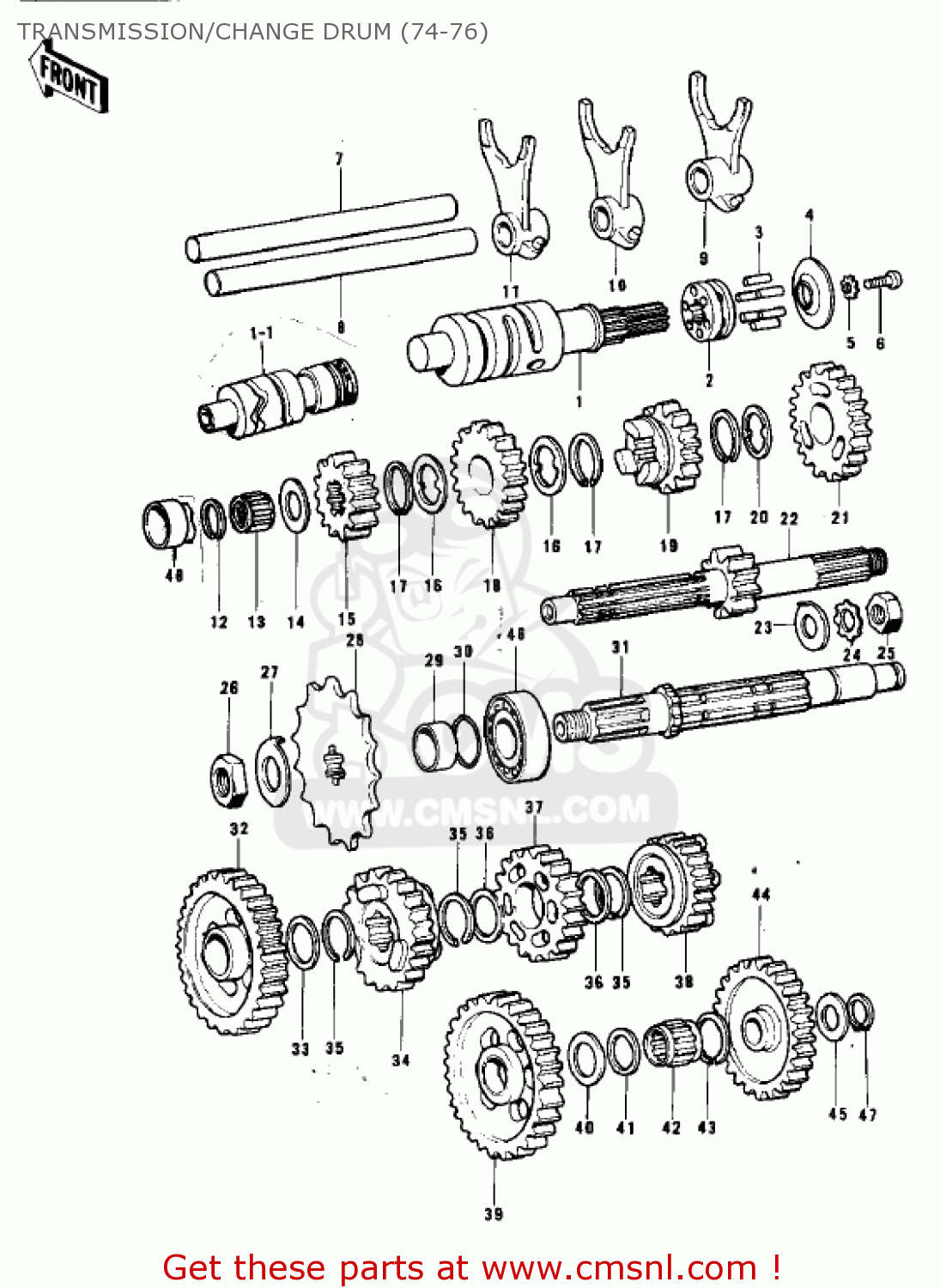 TRANSMISSION/CHANGE DRUM (74-76) KX250-A3 1976