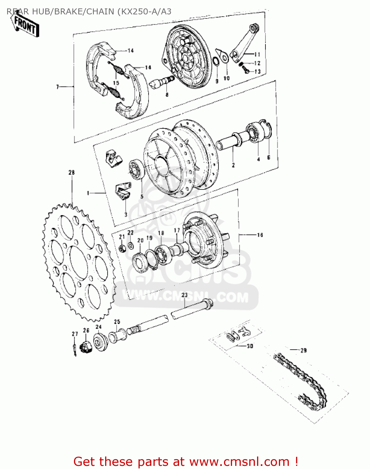 REAR HUB/BRAKE/CHAIN (KX250-A/A3 KX250-A3 1976