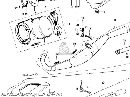 AIR CLEANER/MUFFLER (74-76) - KX250-A3 1976