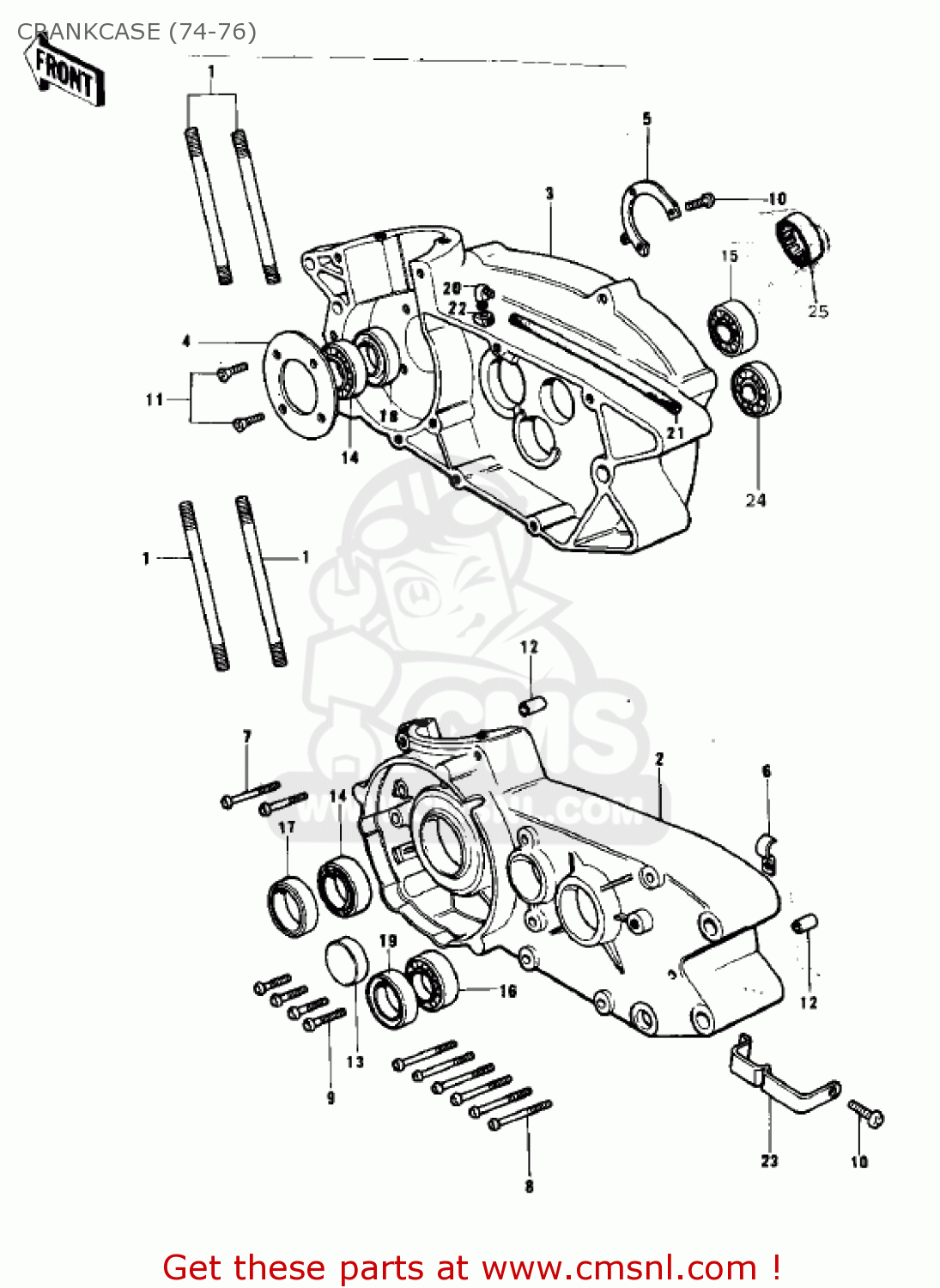 Kawasaki KX250-A4 1978 CRANKCASE (74-76) - buy original CRANKCASE (74