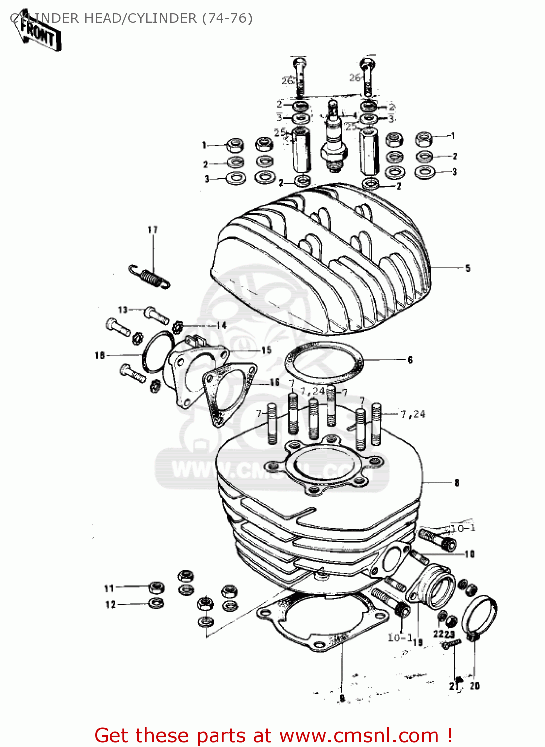 CYLINDER HEAD/CYLINDER (74-76) KX250-A4 1978