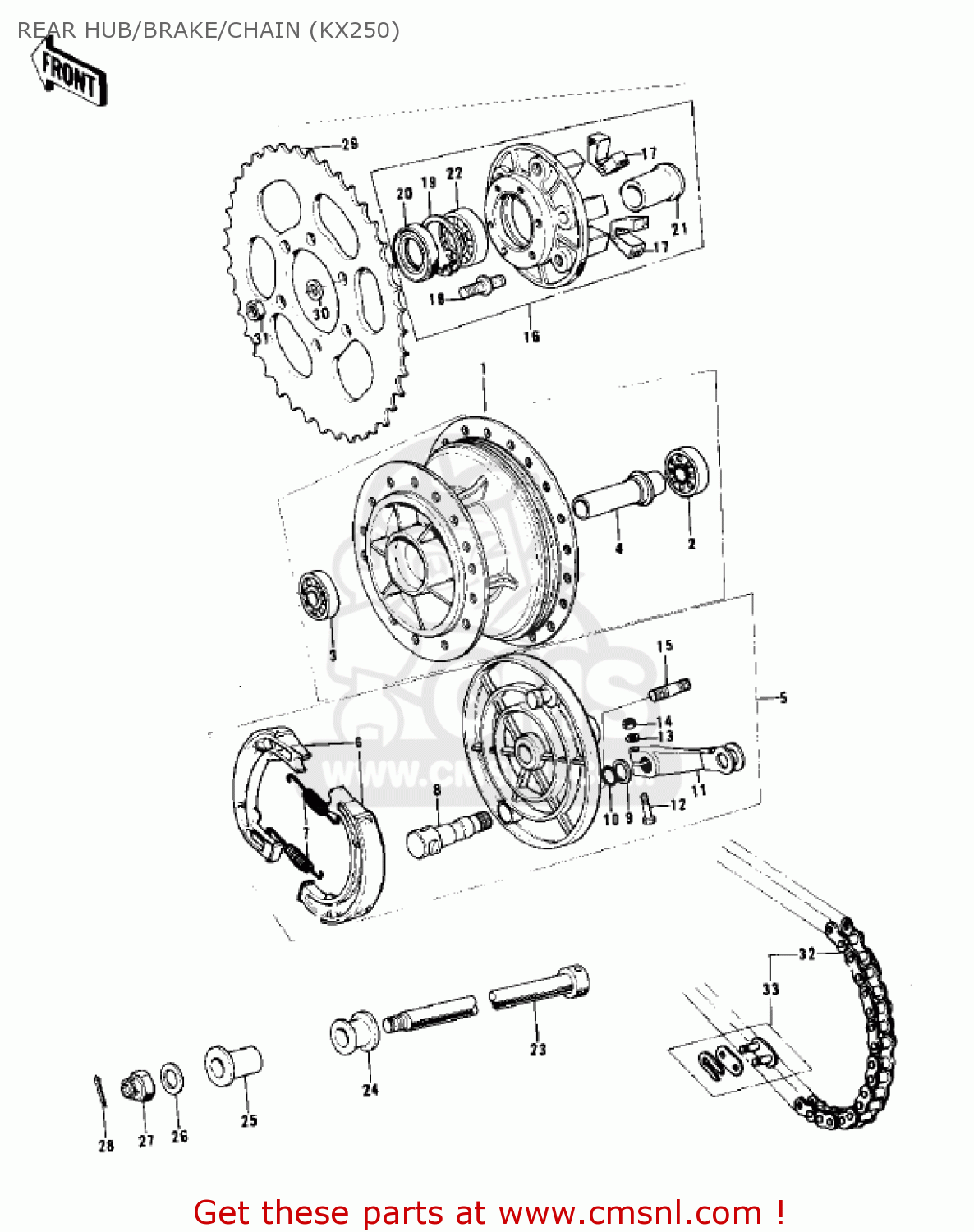 REAR HUB/BRAKE/CHAIN (KX250) KX250-A4 1978