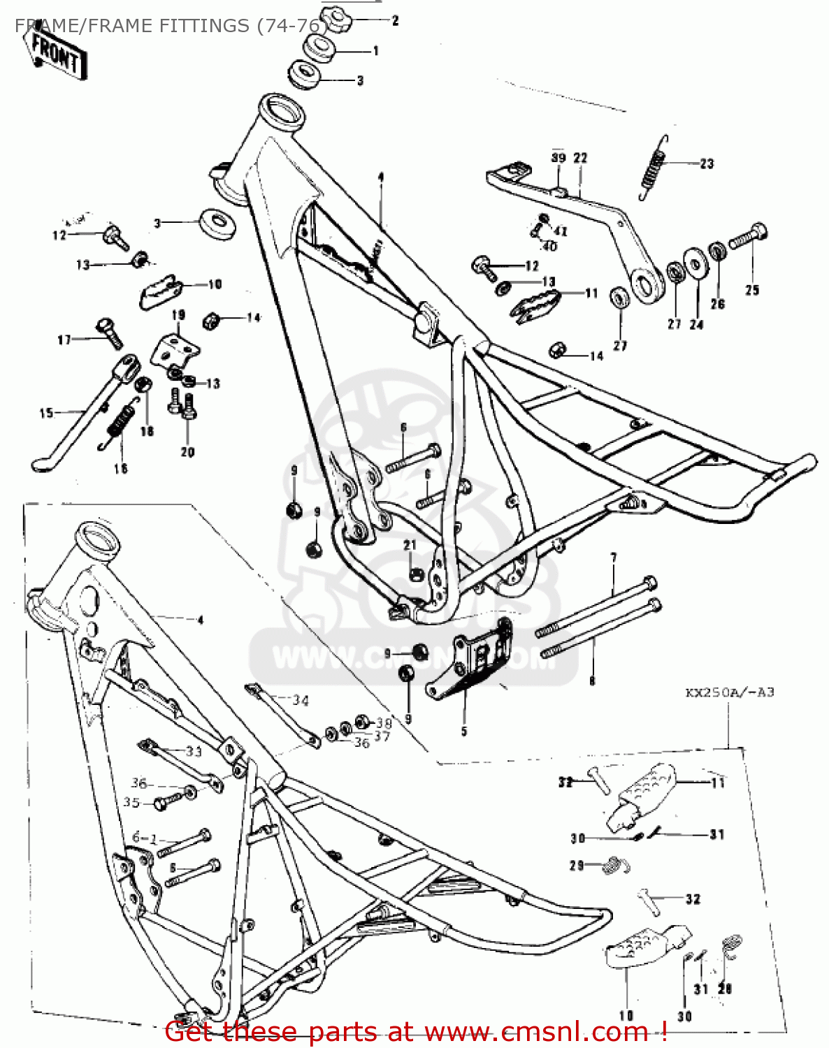 FRAME/FRAME FITTINGS (74-76) KX250-A4 1978