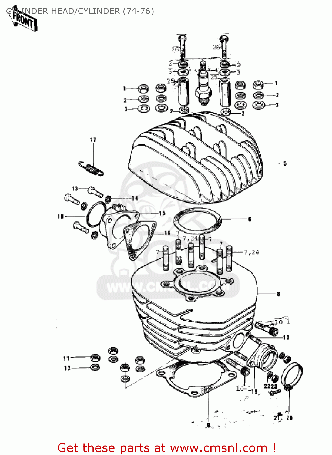 CYLINDER HEAD/CYLINDER (74-76) KX250-A5 1979