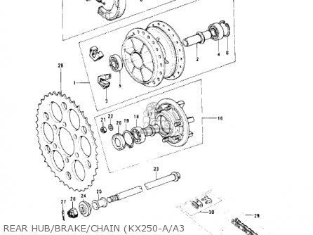 REAR HUB/BRAKE/CHAIN (KX250-A/A3 - KX250-A5 1979