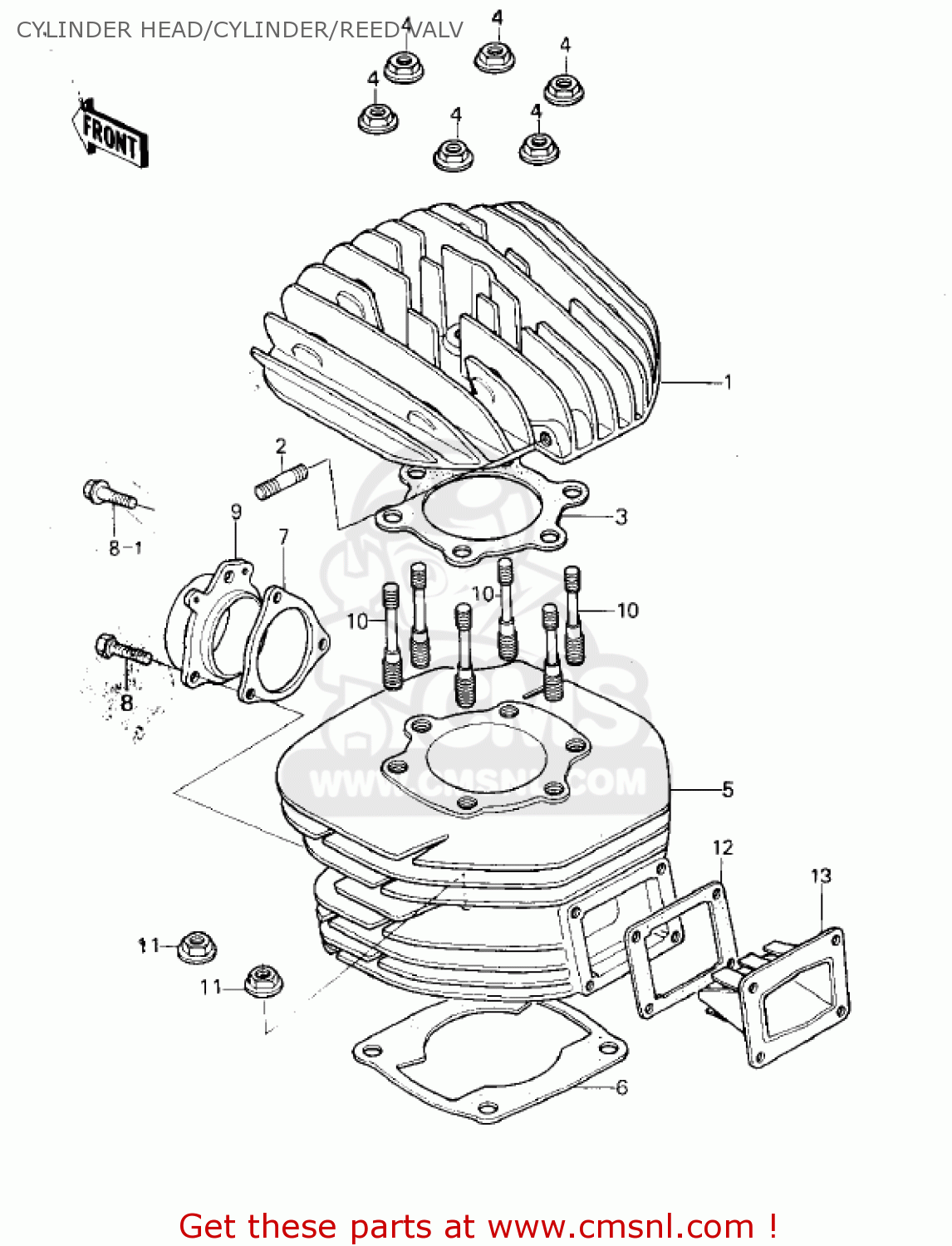 CYLINDER HEAD/CYLINDER/REED VALV KX250-A6 KX250 1980 USA CANADA EXPORT