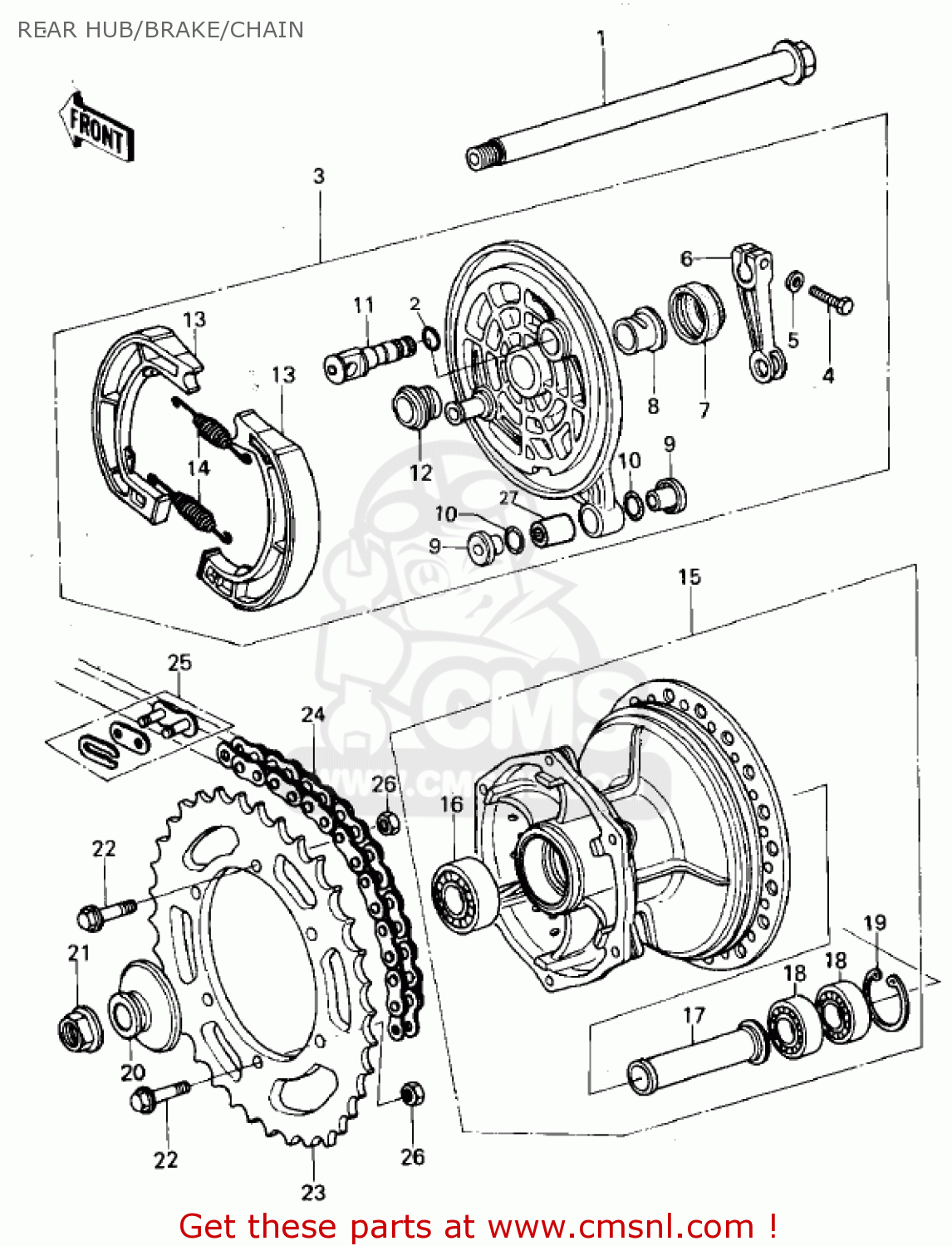 REAR HUB/BRAKE/CHAIN KX250-A7 KX250 1981 USA CANADA EXPORT