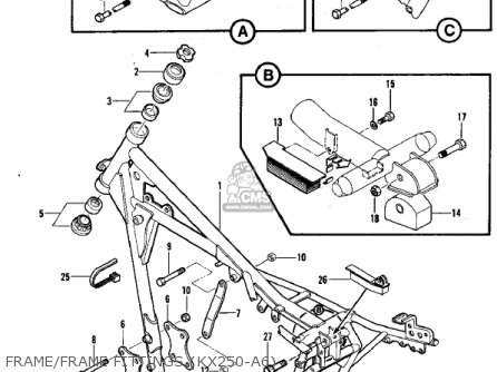 FRAME/FRAME FITTINGS (KX250-A6) - KX250-A7 KX250 1981 USA CANADA EXPORT