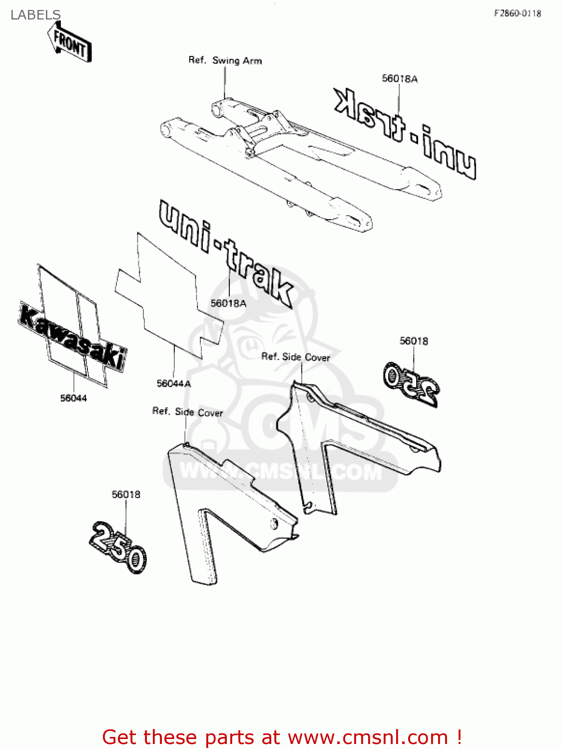 LABELS KX250-B1 KX250 1982 USA CANADA