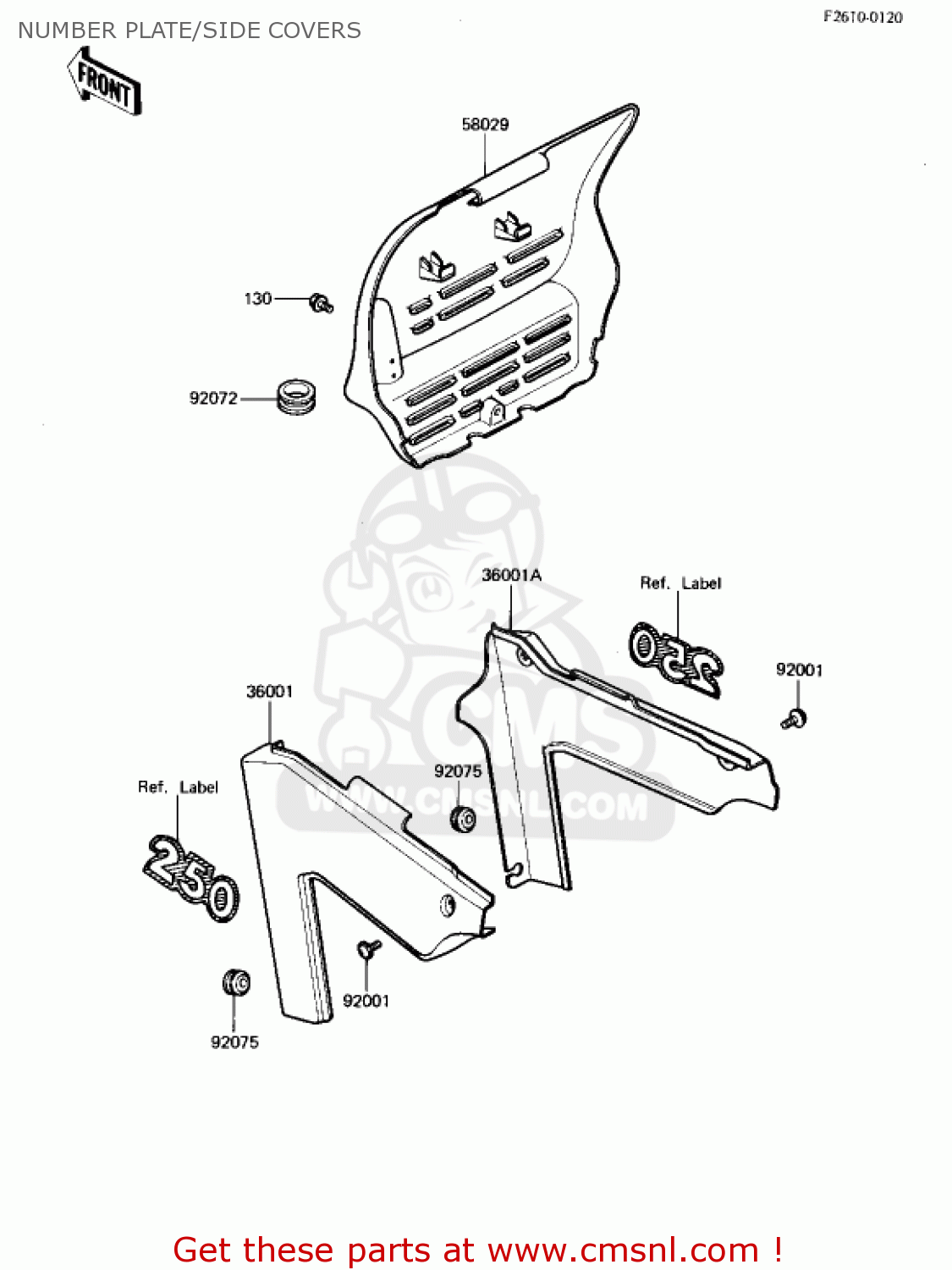 NUMBER PLATE/SIDE COVERS KX250-B1 KX250 1982 USA CANADA