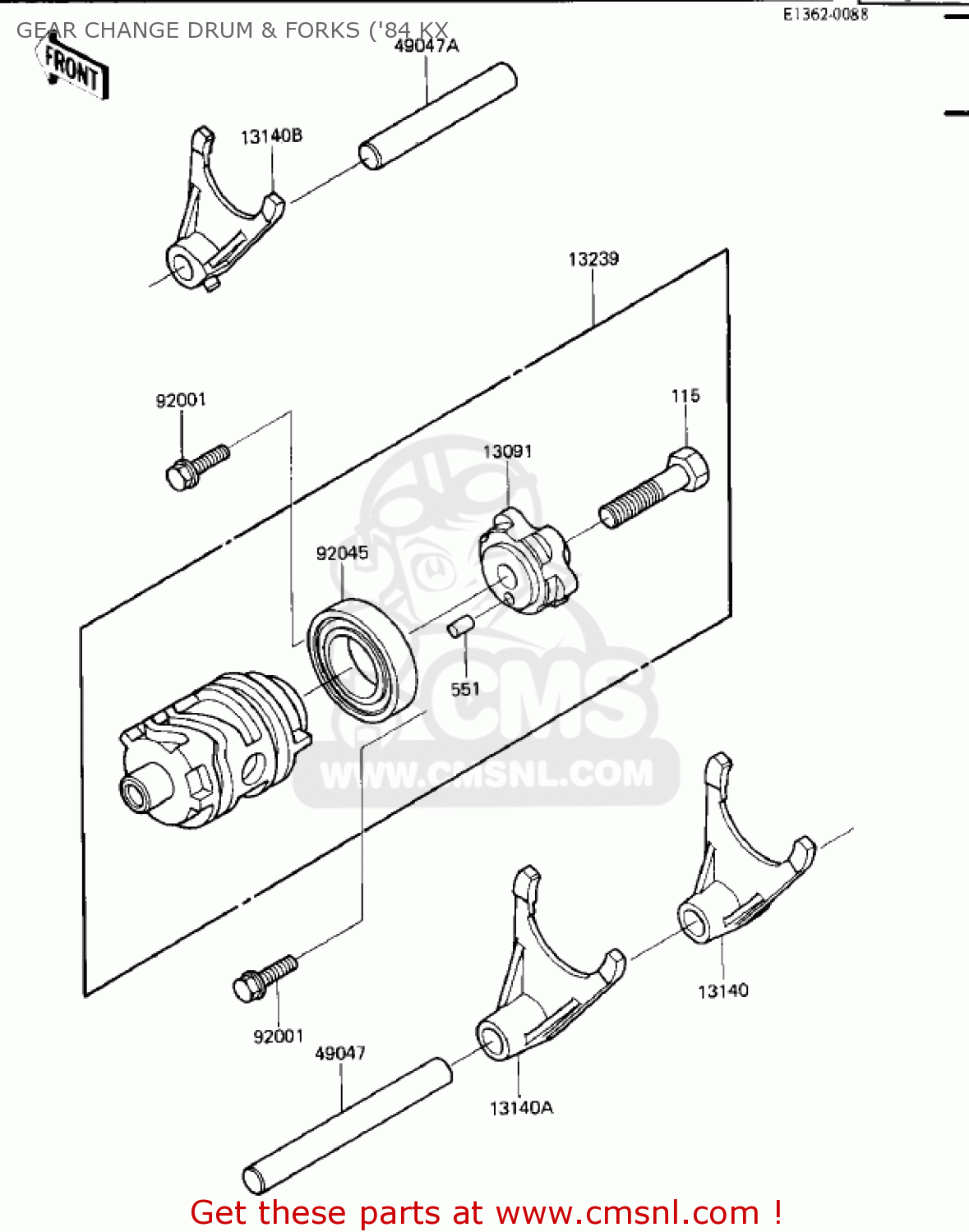 GEAR CHANGE DRUM & FORKS ('84 KX KX250-C1 KX250 1983 USA CANADA