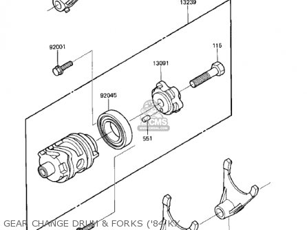 GEAR CHANGE DRUM & FORKS ('84 KX - KX250-C1 KX250 1983 USA CANADA