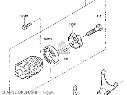 CHANGE DRUM/SHIFT FORK - KX250-C2 1984 USA CANADA UK AL