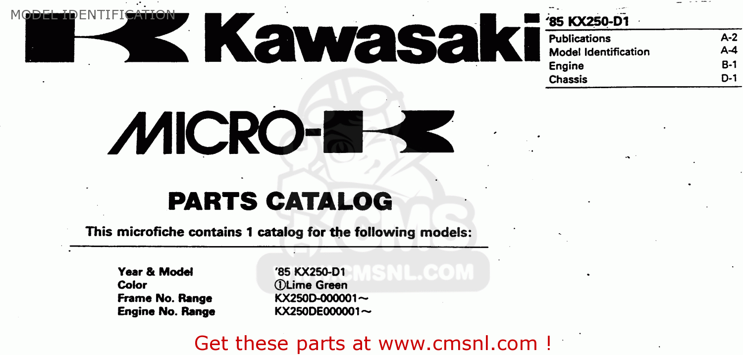 MODEL IDENTIFICATION KX250-D1 1985 UNITED KINDOM AL