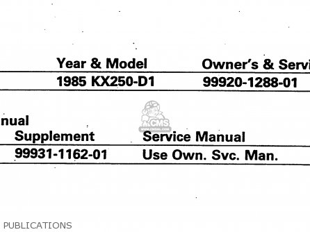 PUBLICATIONS - KX250-D1 1985 UNITED KINDOM AL
