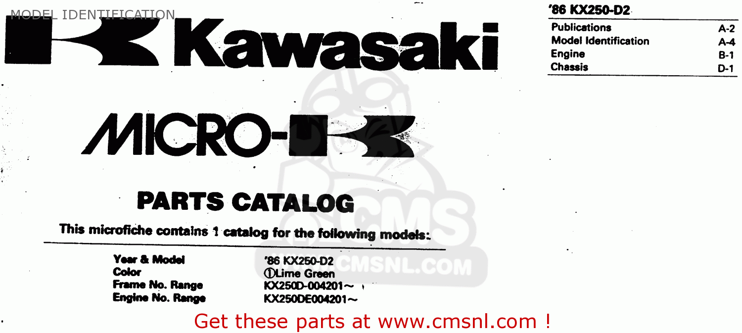 MODEL IDENTIFICATION KX250-D2 1986 EUROPE UK AL