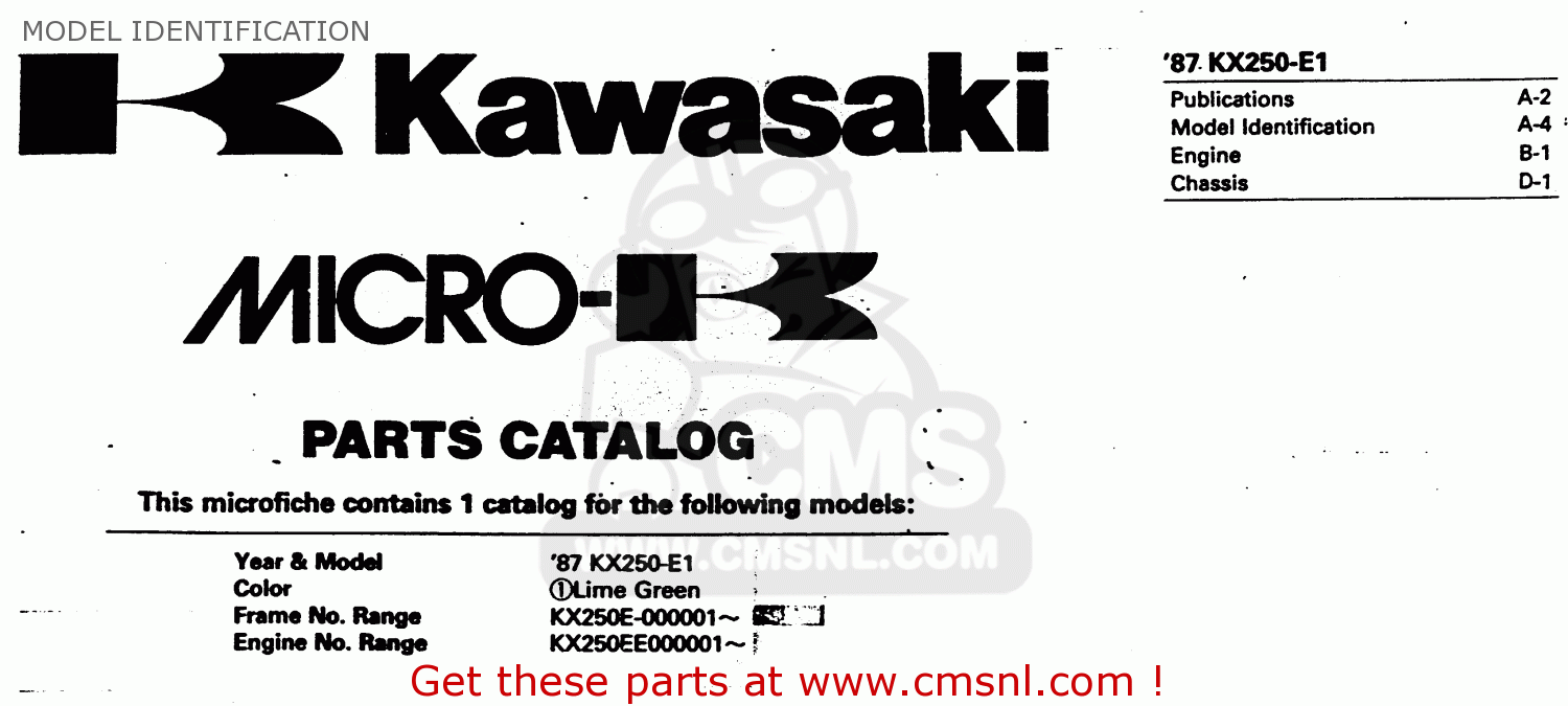 MODEL IDENTIFICATION KX250-E1 1987 EUROPE UK AL