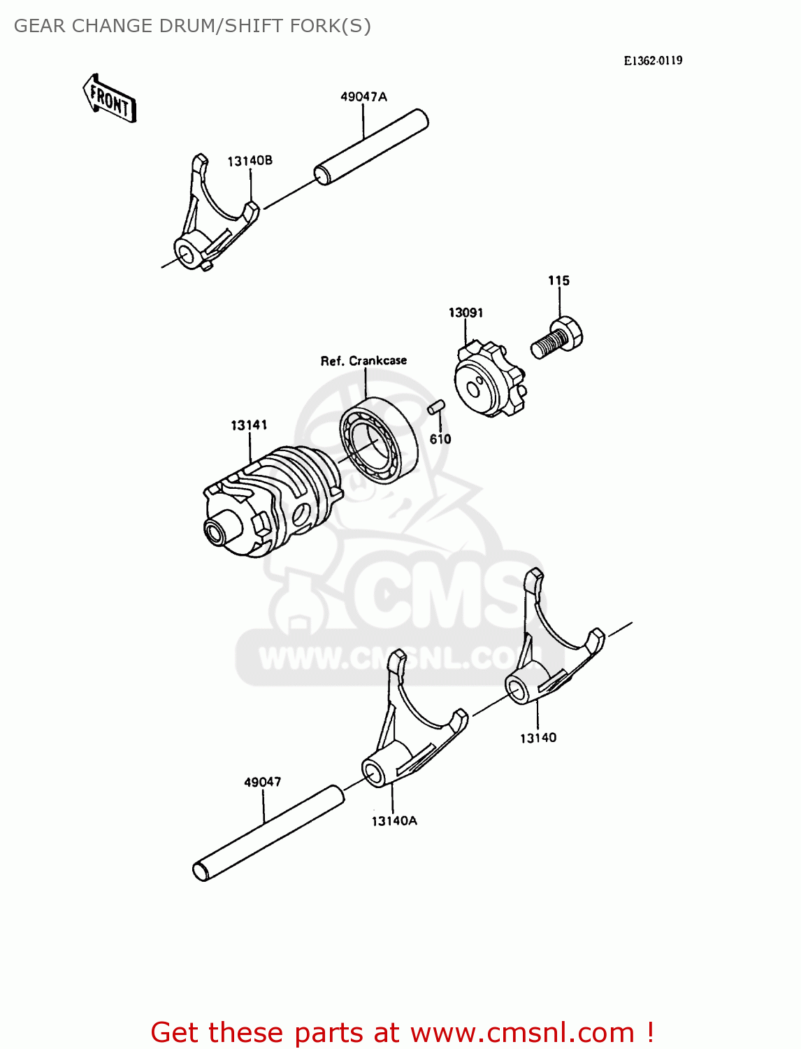 GEAR CHANGE DRUM/SHIFT FORK(S) KX250-F1 1988 EUROPE UK AL