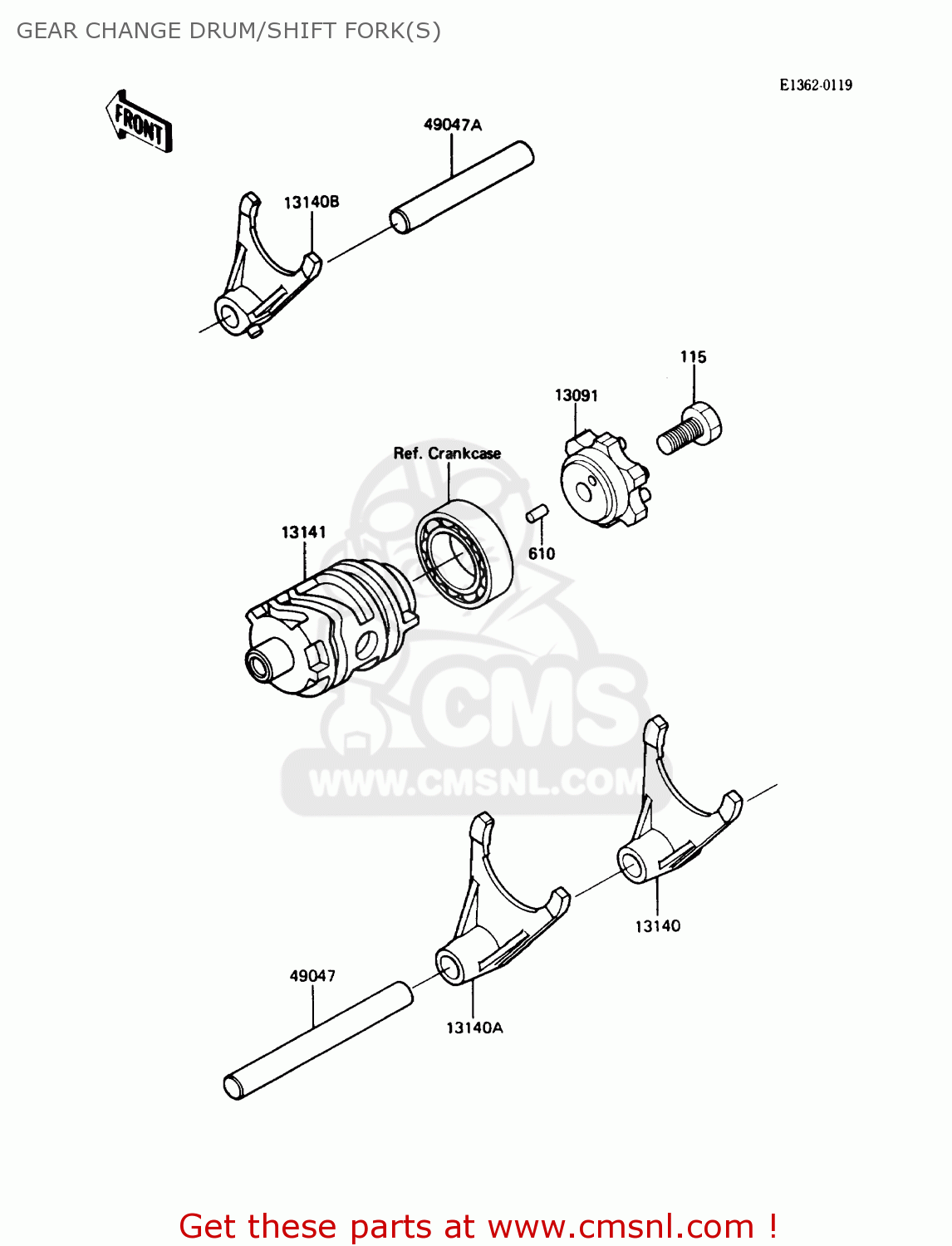 GEAR CHANGE DRUM/SHIFT FORK(S) KX250-F1 1988 USA CANADA