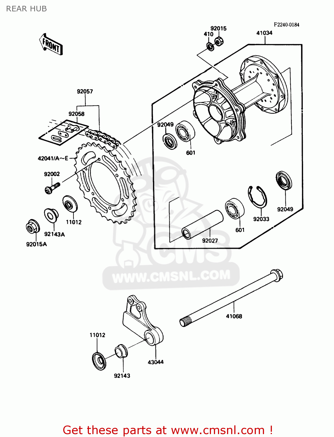 REAR HUB KX250-F1 1988 USA CANADA
