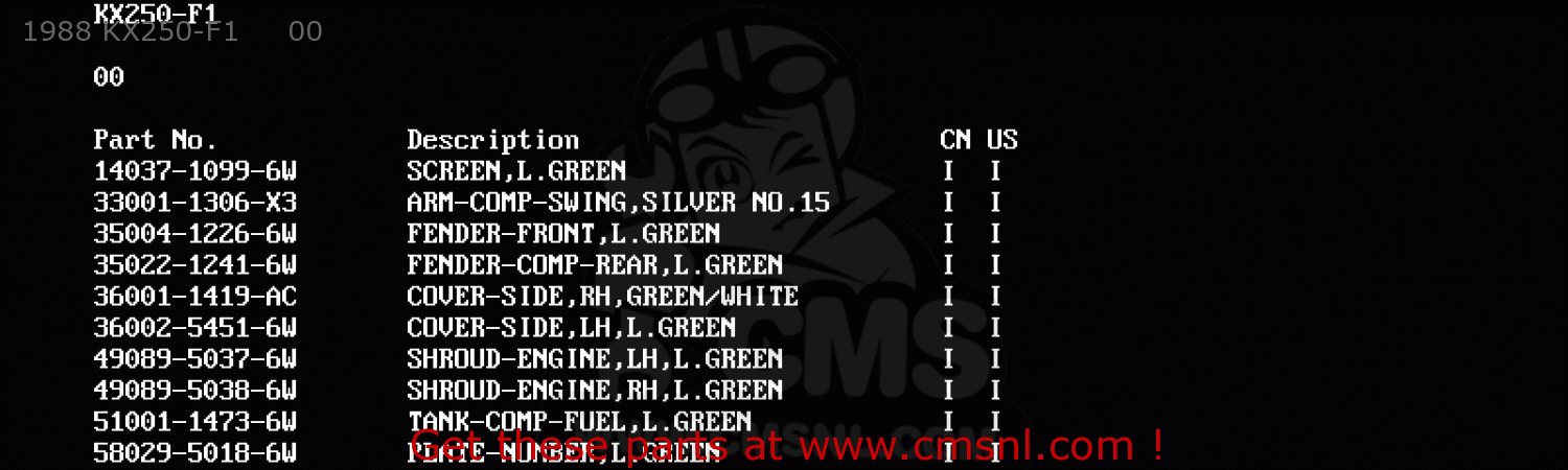 1988 KX250-F1     00 KX250-F1 1988 USA CANADA