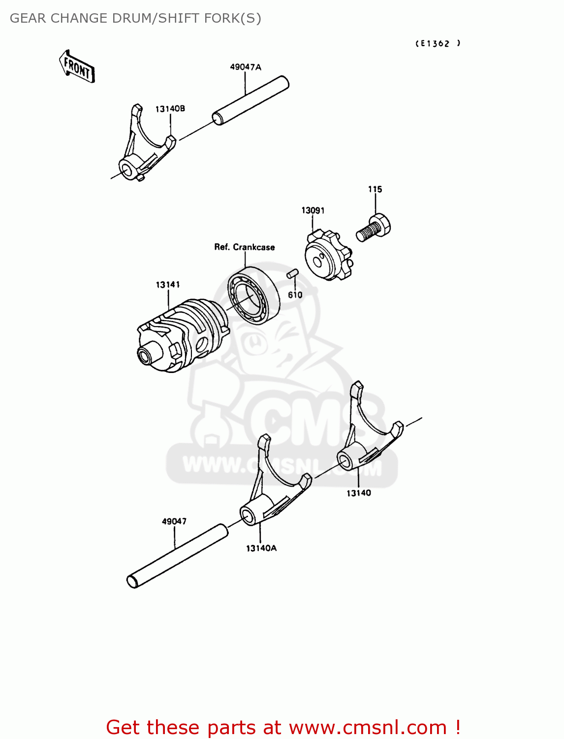 GEAR CHANGE DRUM/SHIFT FORK(S) KX250-G1 1989 EUROPE UK AL