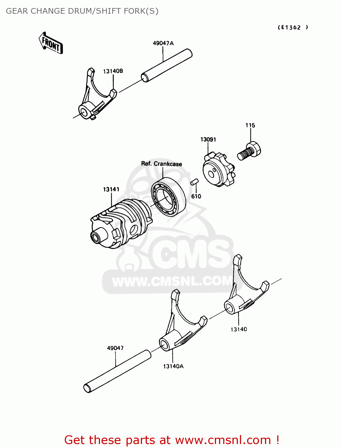 GEAR CHANGE DRUM/SHIFT FORK(S) KX250-G1 1989 USA CANADA